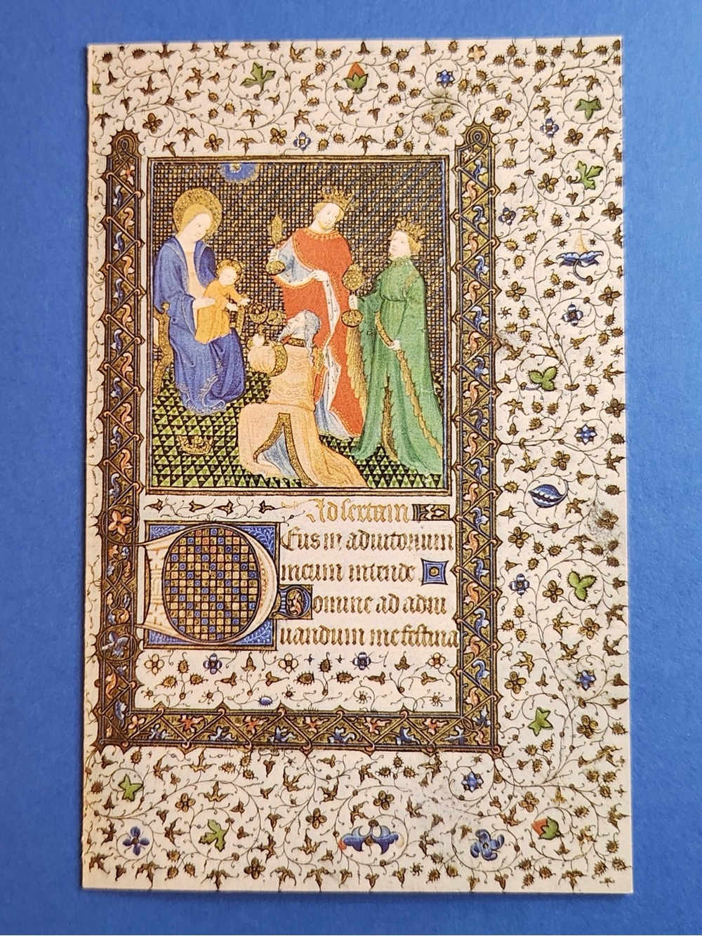 Medieval Illuminated Manuscript Vtg Christmas Card Nativity Adoration of Magi